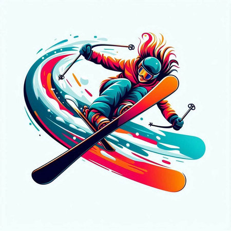 Vector illustration of a girl skiing on skis. Vector illustration.のイラスト素材