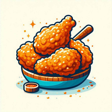 Illustration of fried chicken wings in a bowl. Vector illustration.のイラスト素材