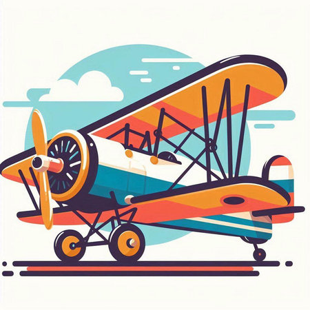 Vector illustration of retro biplane in flat style. Vector illustration.のイラスト素材