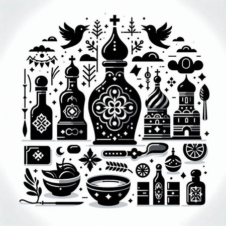 Russian culture symbols and elements set. Vector illustration for your design.のイラスト素材