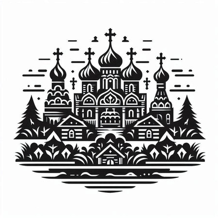 Church of the Intercession of the Blessed Virgin Mary. Monochrome vector illustrationのイラスト素材