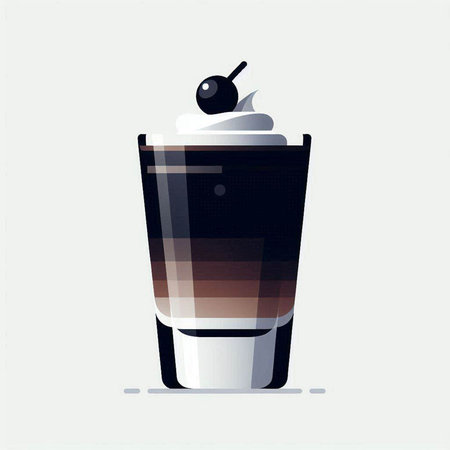 Coffee cup with whipped cream and cherry. Vector illustration.のイラスト素材