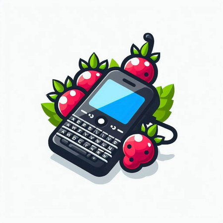 Mobile phone with berries on a white background. Vector illustration in cartoon style.のイラスト素材