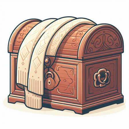 Wooden chest isolated on white background. Vector illustration in cartoon style.のイラスト素材