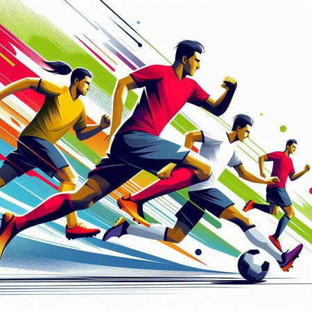 Soccer players in action. Vector illustration. Colorful background.のイラスト素材