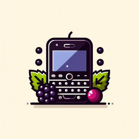 Vector illustration of a mobile phone with grapes on a light background.のイラスト素材