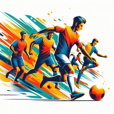 Soccer players in action. Colorful vector illustration of soccer players.のイラスト素材