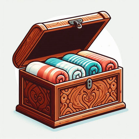 Wooden chest with towels. Vector illustration of a chest with towels.のイラスト素材