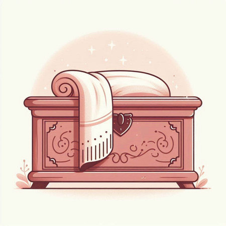Illustration of a vintage chest with a towel on it. Vector illustration.のイラスト素材