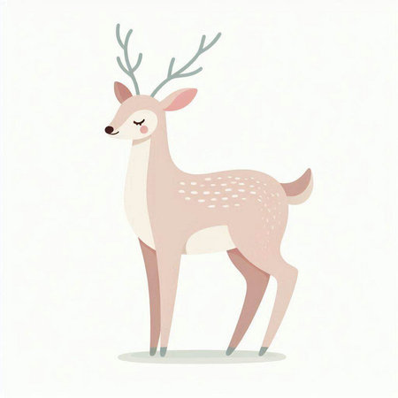 Cute deer on white background. Vector illustration in flat style.のイラスト素材