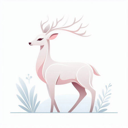 Illustration of a white deer in a forest. Vector illustration.のイラスト素材