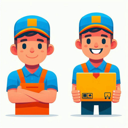 Courier and delivery man. Vector illustration in cartoon style.のイラスト素材