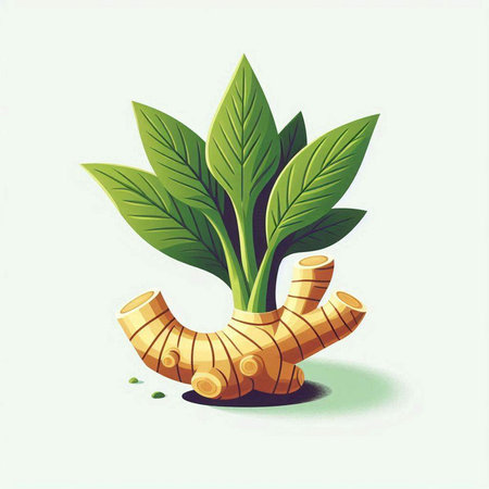 ginger root and leaves isolated on white background. vector illustration.のイラスト素材