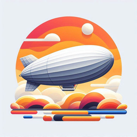 Airship in the sky. Colorful vector illustration in flat style.のイラスト素材