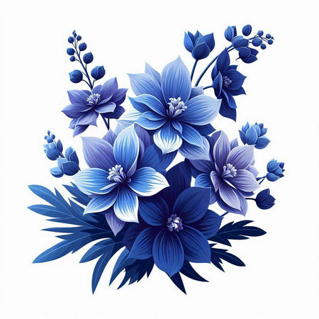 Floral bouquet of blue flowers on white background. Vector illustration.のイラスト素材