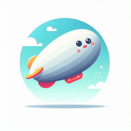 Cartoon airship in the sky. Colorful vector illustration.のイラスト素材