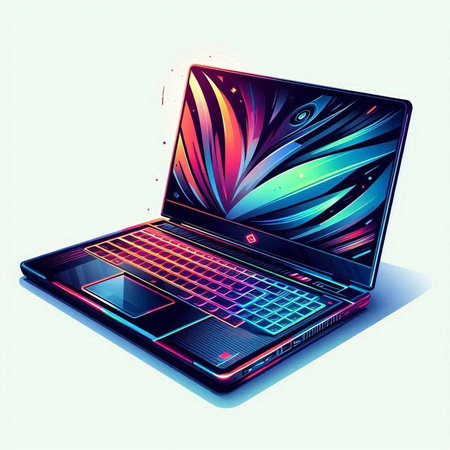 Laptop with colorful abstract background. Vector illustration. Eps 10.のイラスト素材