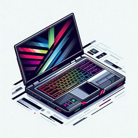 Laptop on the background of colorful graphics. Vector illustration. Eps 10のイラスト素材