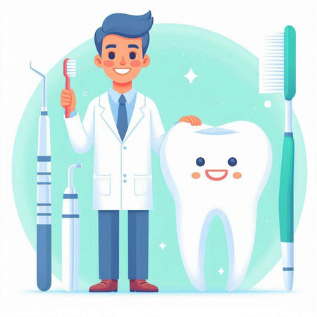 Dentist cartoon character with toothbrush and toothpaste. Vector illustrationのイラスト素材