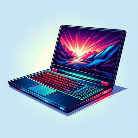 Laptop with a blue screen on a blue background. Vector illustrationのイラスト素材