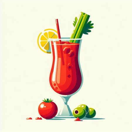 Bloody Mary Cocktail with lime, celery and tomato. Vector illustration.のイラスト素材