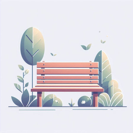 Wooden bench in the park. Vector illustration in flat style.のイラスト素材