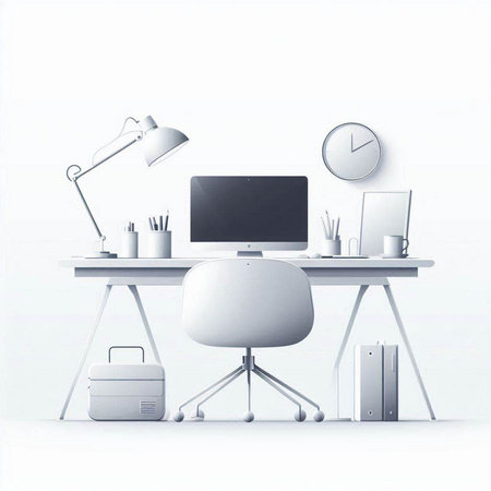 Modern workplace with computer on the white background. 3d rendering.のイラスト素材