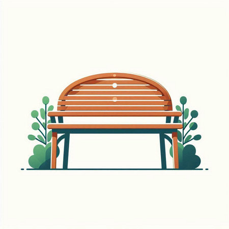 Wooden bench in the park. Vector illustration in flat style.のイラスト素材