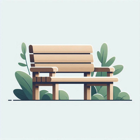 Wooden bench in the park. Vector illustration in flat style.のイラスト素材