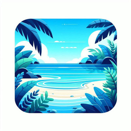 Summer tropical background with palm trees and blue sea. Vector illustration.のイラスト素材