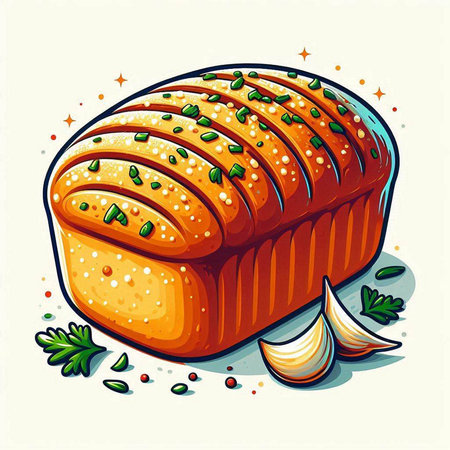 Illustration of a loaf of bread with garlic and parsley.のイラスト素材