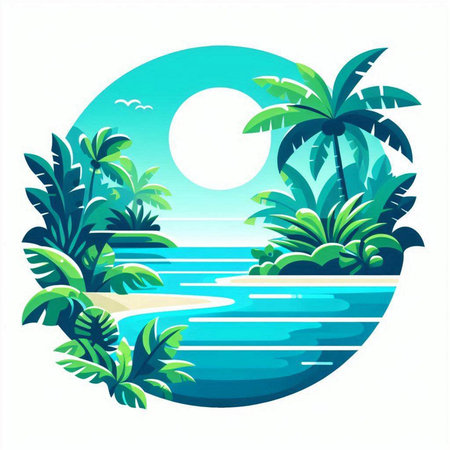 Tropical island with palm trees and sea. Vector illustration.のイラスト素材