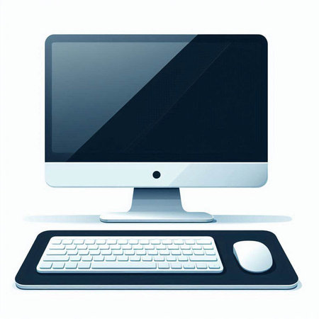 Desktop computer with keyboard and mouse isolated on white background. 3d renderのイラスト素材