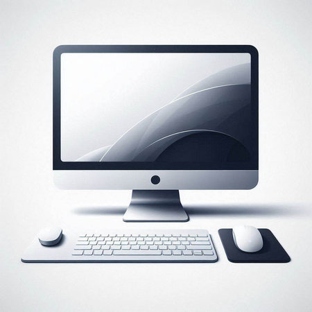 Computer monitor with keyboard and mouse isolated on white background. Vector illustration.のイラスト素材