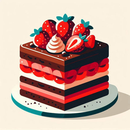 Chocolate cake with strawberries on a white background. Vector illustration.のイラスト素材