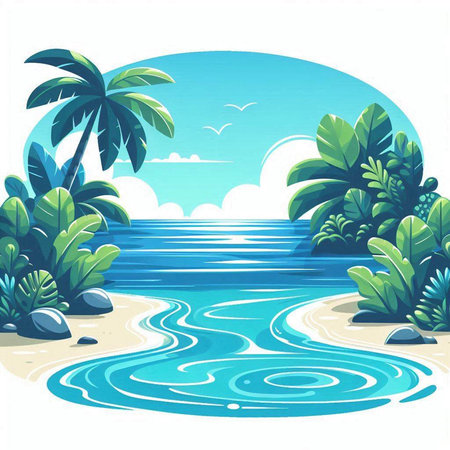 Beach and tropical sea background. Vector illustration for your design.のイラスト素材