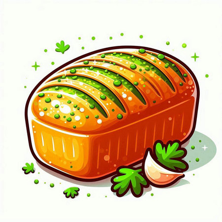 Illustration of a loaf of bread with green peas on a white backgroundのイラスト素材