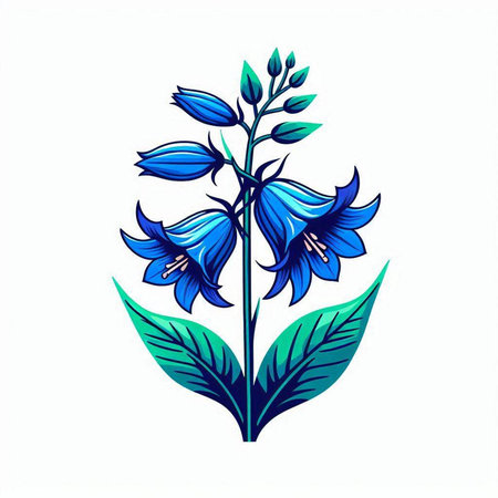 Bluebell flower with green leaves isolated on white background. Vector illustration.のイラスト素材