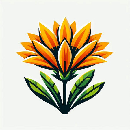 Illustration of an orange flower with green leaves on a white backgroundのイラスト素材