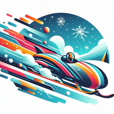 Computer mouse in the sky with snowflakes. Vector illustration.のイラスト素材
