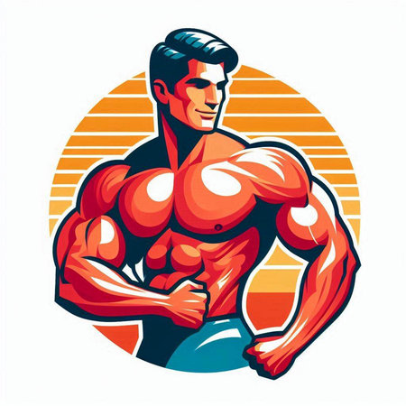 Bodybuilder. Vector illustration of a muscular bodybuilder with arms crossedのイラスト素材