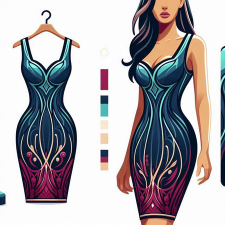 Vector illustration of a beautiful woman in a swimsuit with a pattern on her bodyのイラスト素材