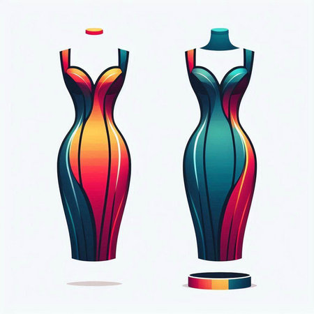 Fashionable woman's dress on a mannequin. Vector illustration.のイラスト素材