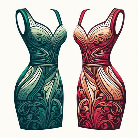 Dress with floral pattern. Hand drawn illustration for your design.のイラスト素材