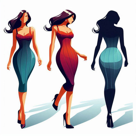Fashion illustration of beautiful girls in evening dresses. Vector illustration.のイラスト素材