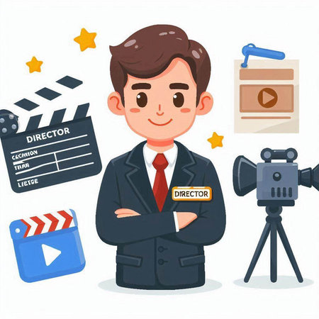Cameraman with movie clapper. Vector illustration in cartoon styleのイラスト素材