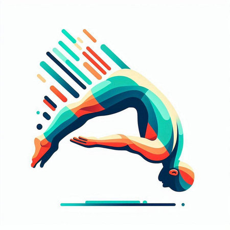 Yoga pose. Vector illustration. Colorful abstract background. The concept of a healthy lifestyle.のイラスト素材
