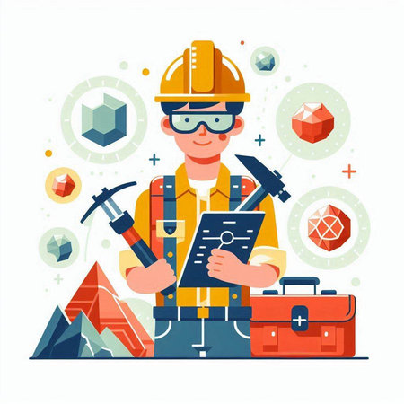 Engineer with construction tools. Vector illustration in flat cartoon style.のイラスト素材