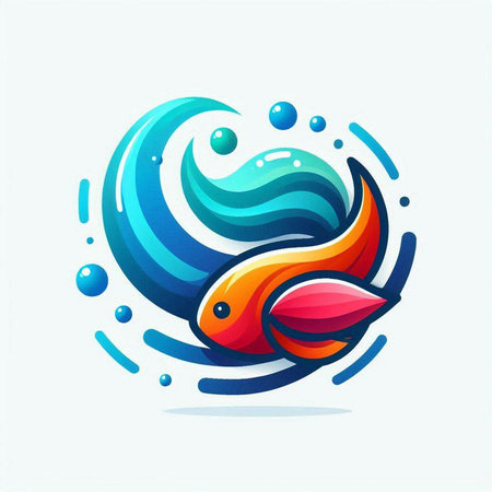 Fish logo with waves and bubbles. Vector illustration. Abstract icon.のイラスト素材