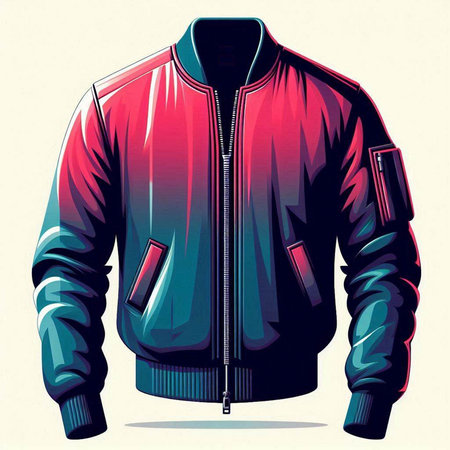 Vector illustration of a men's jacket in red and blue colors.のイラスト素材